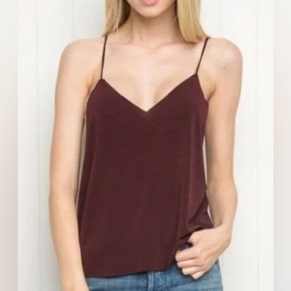 Brandy Melville Rhianna V-neck Flowy Tank Top in Burgundy OS - Picture 1 of 9